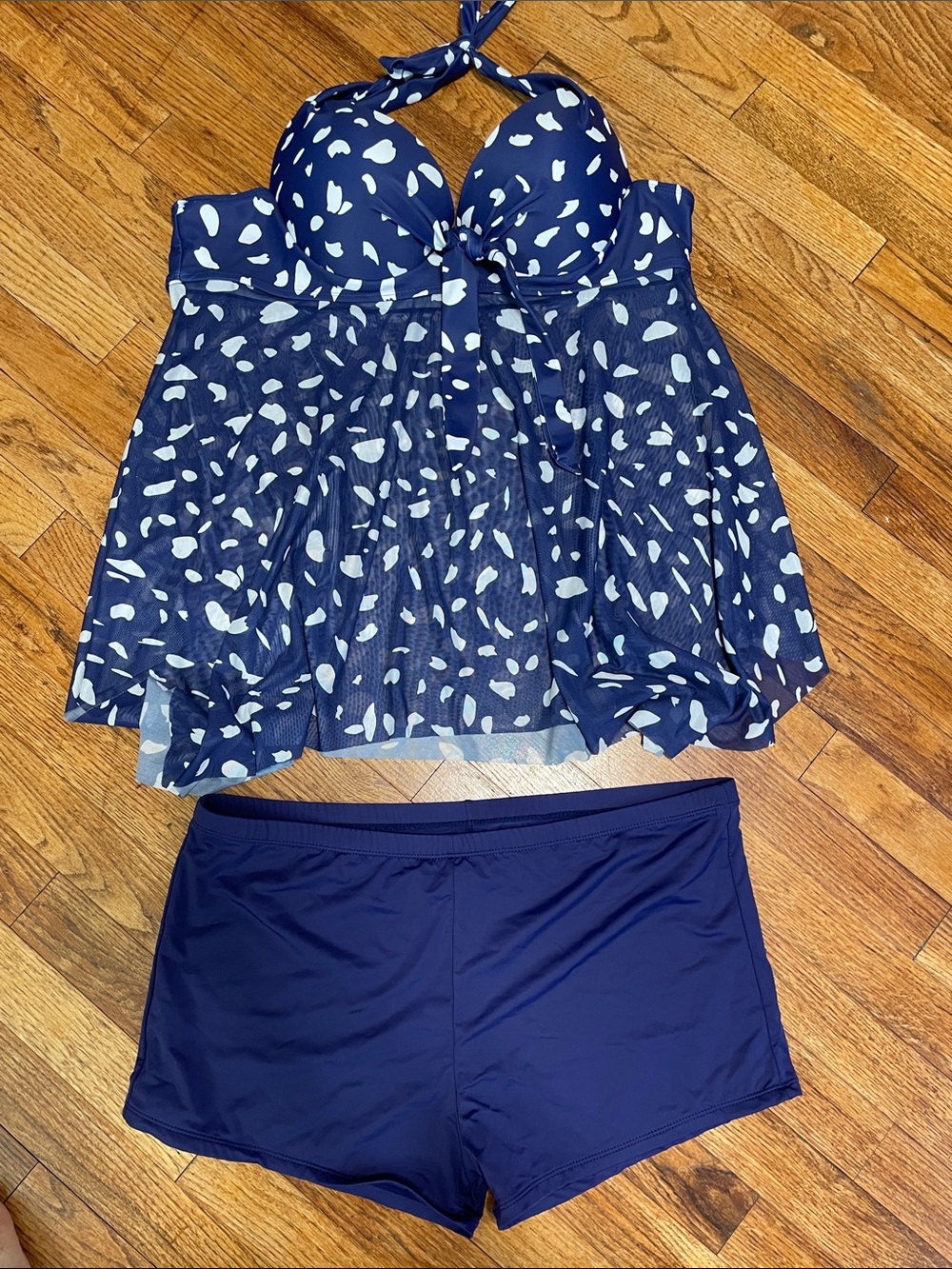 Blue with white spots swimsuit set